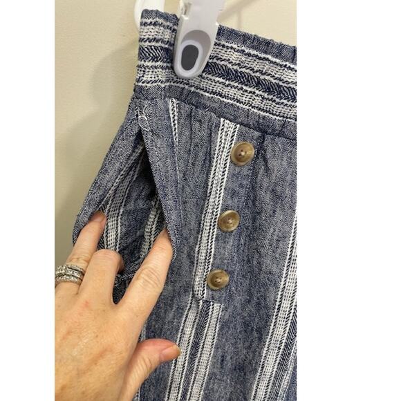 Marissa Olivia Womens Blue White Wide Leg Linen Blend Pants Large - Picture 4 of 7